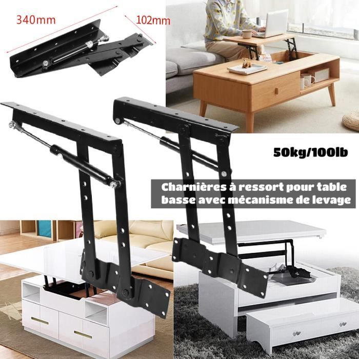 Emuca Kit De 2 Mécanismes De Levage Pour Table Basse – Hausse 192mm – Acier Noir – Charge Max 15kg – Idéal Table Relevable