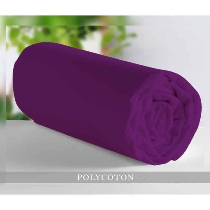 Drap Housse - Prune - 160x200 cm - Polycoton - 2 Personnes - Lavable en machine