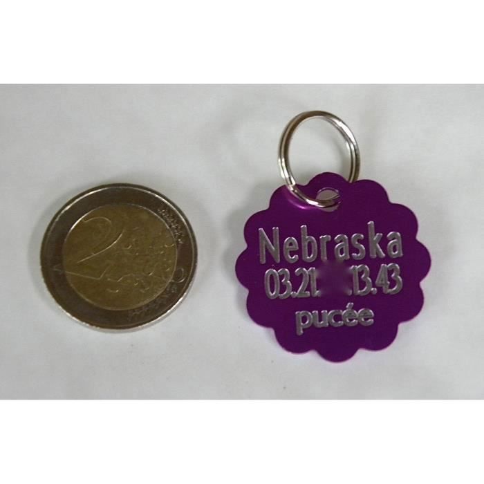 1 MÉDAILLE gravée pour chien fleur violette personnalisable
