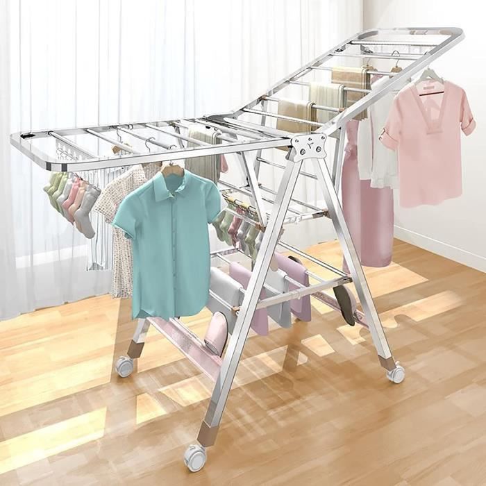 Séchoir à Linge Pliable 3 étages – Acier Robuste, 24 Barres – Dimensions Ouvert 54x52x114 Cm, Plié Pour Rangement