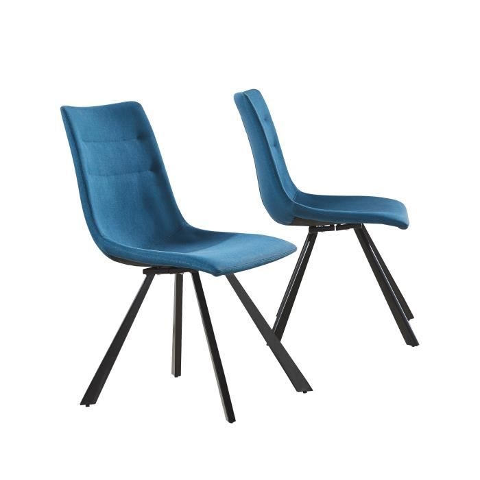 By Demeyere « Sophie » Lot de 2 chaises de Salle à Manger Modernes en Tissu Bleu et Pieds métal Bois 43x55x81 cm 