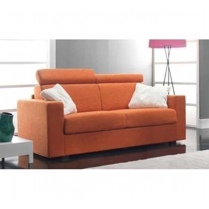 Canapé droit 3 places Orange Tissu Confort