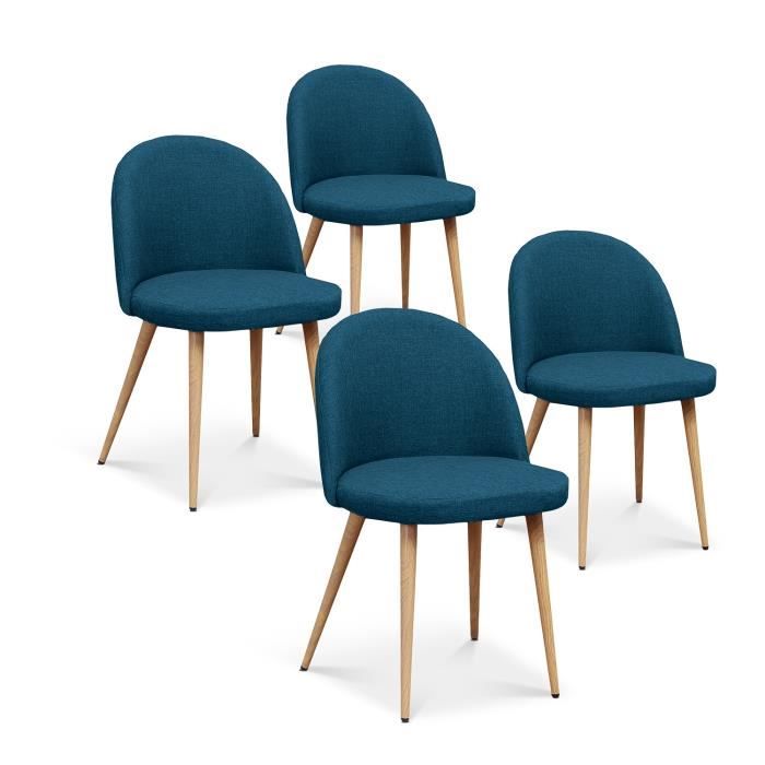 Lot de 4 chaises scandinaves Cecilia tissu bleu canard Lot de 4 chaises scandinaves Cecilia tissu bleu canard