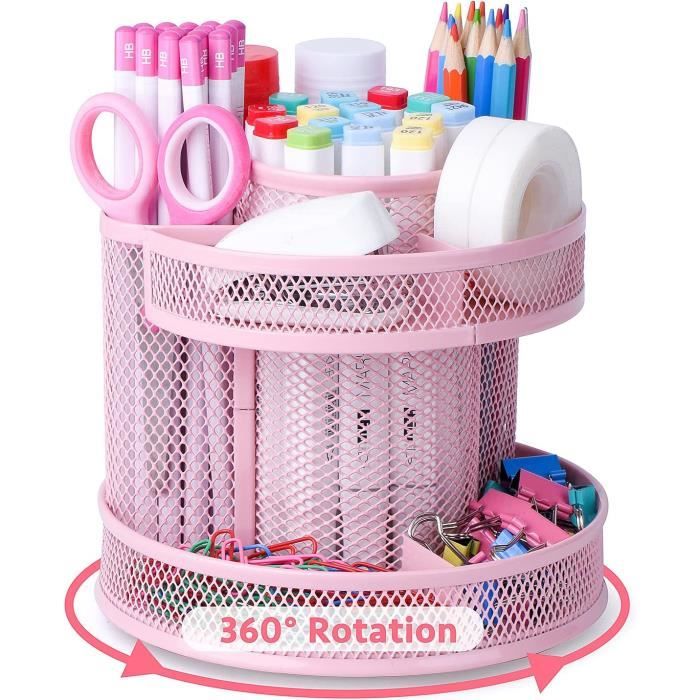 Organiseur De Bureau Rotatif 360° - Pot à Crayons 14 Compartiments Avec Tiroirs, Idéal Fournitures Et Maquillage