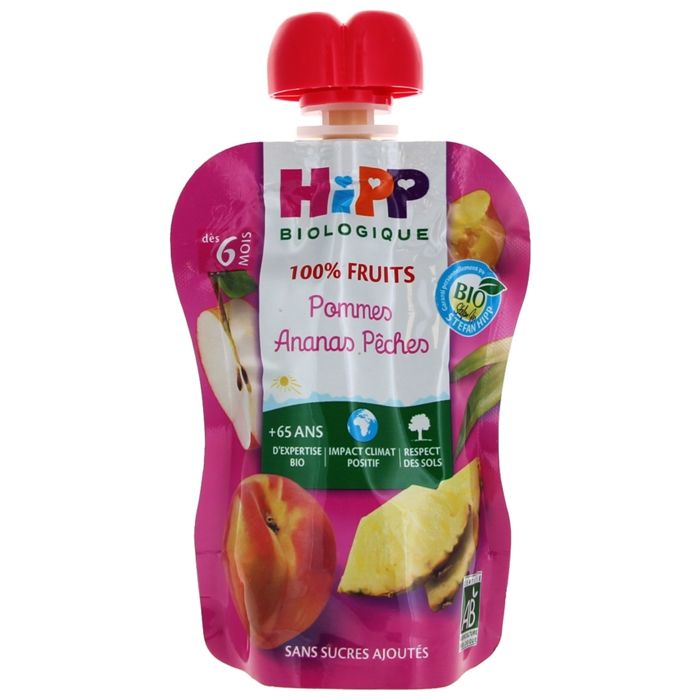 Gourde Pommes Pêches Fruits Des Bois 90g - Purea Di Frutta Per Bambini - Foto 8