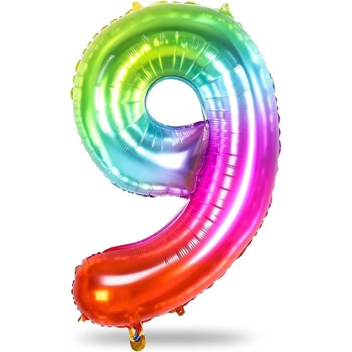 Ballon Géant Arc-en-ciel En Forme De Chiffres 0 - 101,6 Cm - Film Aluminium Dégradé De 0 à 9 - Décoration De Fête D'anniversaire