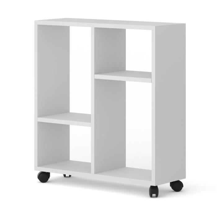 Table basse TRASCO 2 organiseur à roulettes 60 cm blanc mat