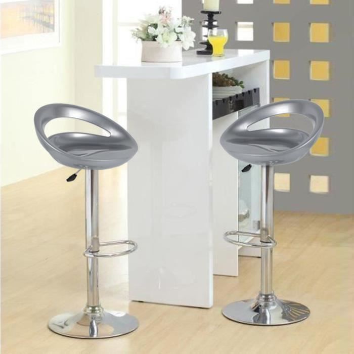 Lot de 2 Tabourets de Bar en Plastique Gris Complet Style Contemporain Réglable en Hauteur