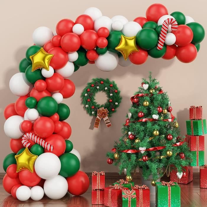 Guirlande De Ballons De Noel Ballons De Decoration De Noel Rouge Vert Blanc Guirlande De Ballons En Latex Kit Avec Decoration De Fe Cdiscount Maison