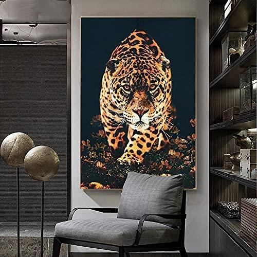 Tableau Decoration Murale salonAnimaux Art Mural panthère léopard doré  Affiches et Toile Tableau avec cadre 50x70cm[7244]
