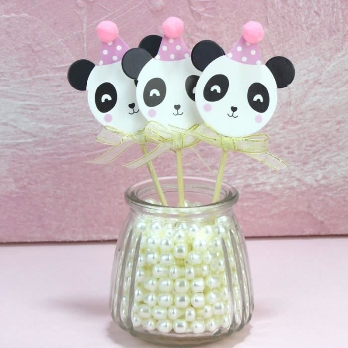 Rose 6 Pcs Lot Kawaii Dessin Anime Panda Boule De Poils Papier Gateau Toppers Cupcake Picks Pour Enfants D Anniversaire Rose Cdiscount Maison