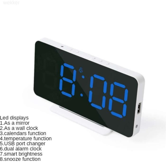 Horloge,réveil numérique LED, Mini horloge murale silencieuse, pour chambre  à coucher, décoration de maison, luminosité - Type Bleu - Cdiscount Maison