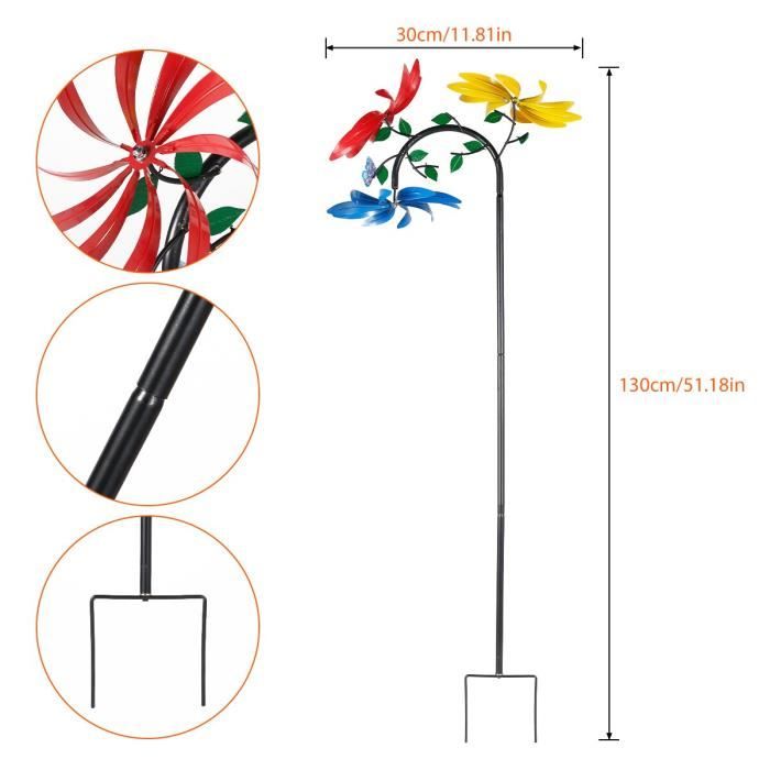 Moulin à Vent Décoratif Métal Motif Hibou/aigle Pour Jardin - Haut De 93 Cm Environ - Décoration Extérieure Résistante - 2
