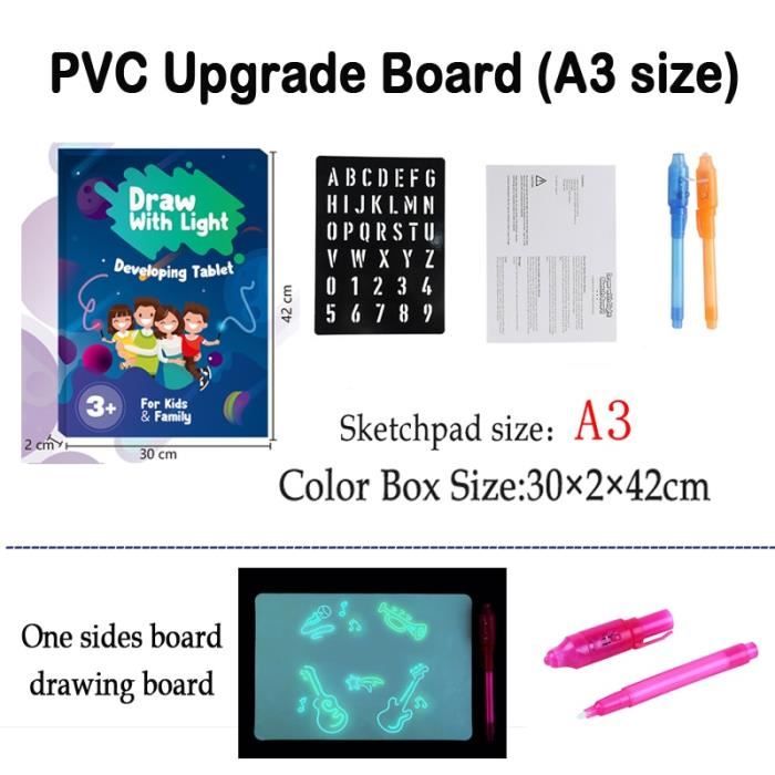 Tableau Lumineux LED 20x30cm - Effaçable, 7 Couleurs - Avec Support Réglable - Pour Enfants & Bureau