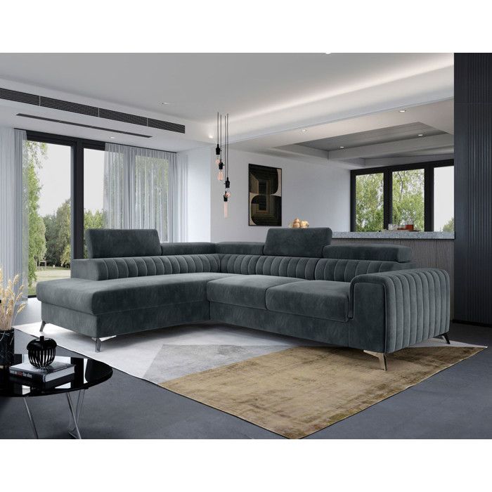 Talisay - canapé dangle gauche - 5 places - convertible avec coffre - en velours - Gris
