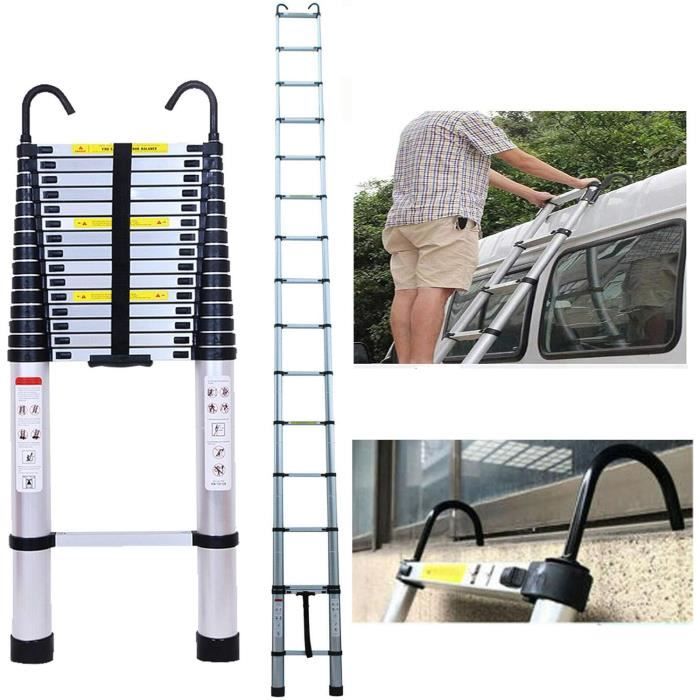 Échelle Télescopique Alu 6,2 M Avec Crochets - Extensible Et Légère - Neuf