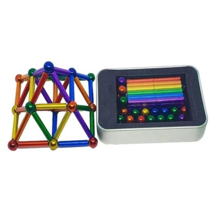 145 Pièces Aimantées – Bâtons 58 Mm Et Billes – 10 Couleurs – Jeu STEM Dès 3 Ans – Avec Sac De Rangement