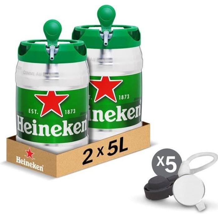 Heineken, Pelforth - Pack de 2 Fûts 5L - Bières Blondes 5° et 5,8
