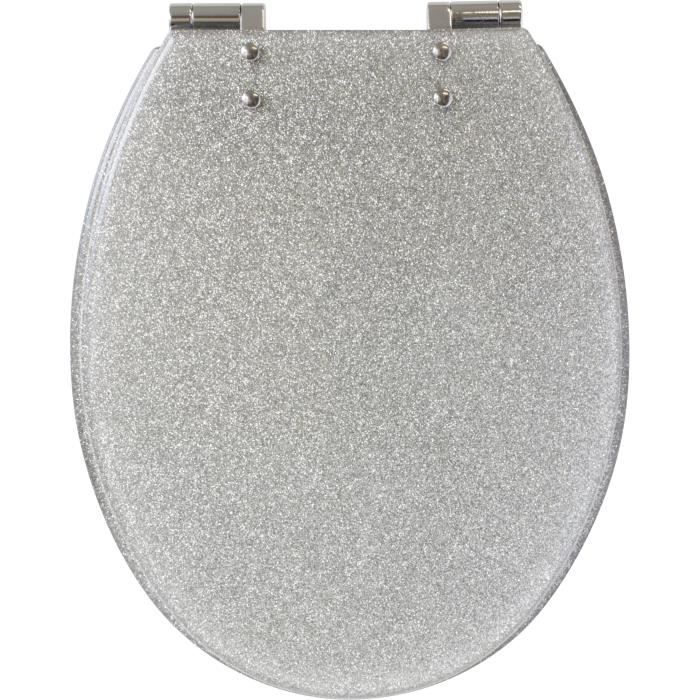 Abattant WC 'Glitter' paillet&eacute; Design - Argent - 35.5 x 46.5 x 5.5