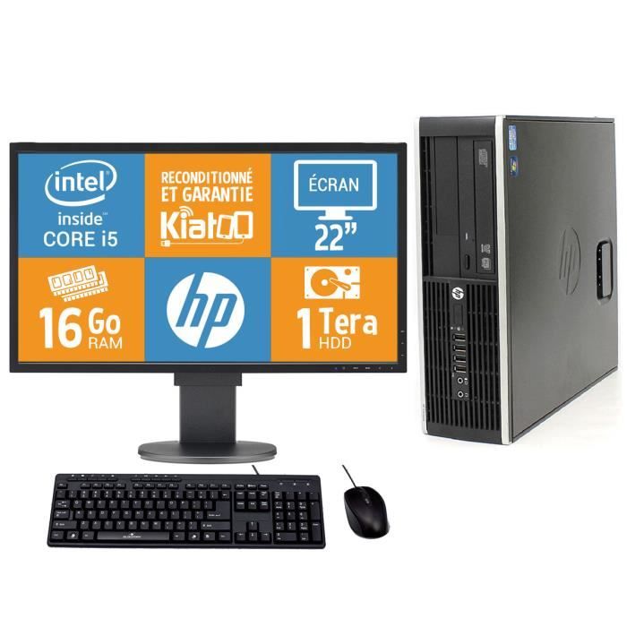 Ordinateur de bureau HP ELITE 8100 intel core I5 16 go ram 1 to disque dur TFT 22  pc de bureau reconditionnée W7