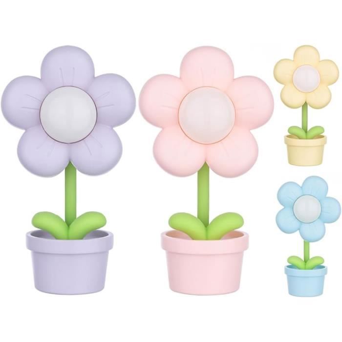 Lot de 4 mini veilleuses en forme de fleur - HYKJside - lampe de chevet portable LED à piles réglable - Pour enfants - étudiants