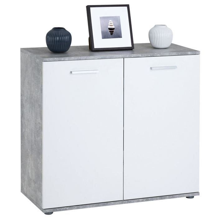 Buffet salle à manger CHICAGO L 91 cm en bois coloris béton et blanc avec 2 portes meuble rangement Buffet salle à manger CHICAGO L 91 cm en bois coloris béton et blanc avec 2 portes meuble rangement