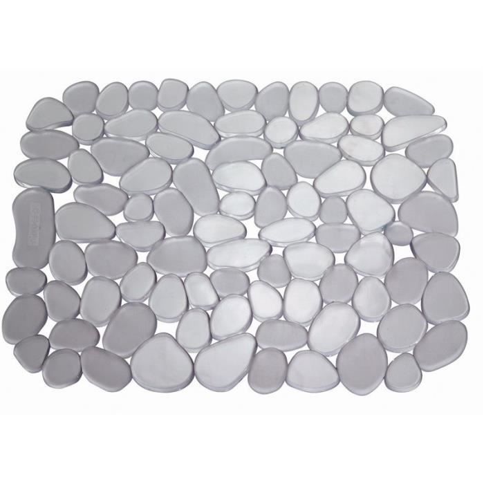 Tapis De Douche Motif Galets – 52x52 Cm, PVC, Gris Foncé, Antidérapant, Pour Fond De Douche Ou Salle De Bain