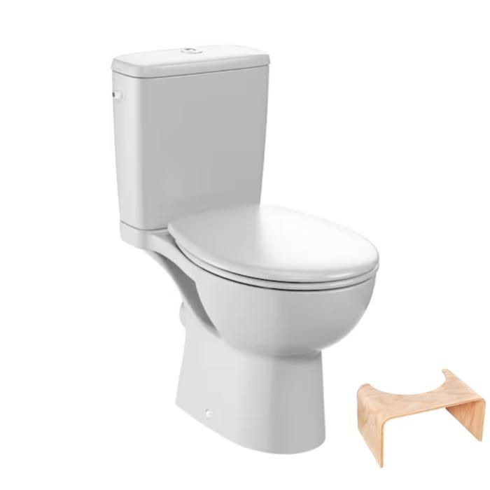 WC à poser sans bride sortie horizontale JACOB DELAFON Gaspard avec abattant frein de chute déclipsable + Tabouret bois WC à poser sans bride sortie horizontale JACOB DELAFON Gaspard avec abattant frein de chute déclipsable + Tabouret bois