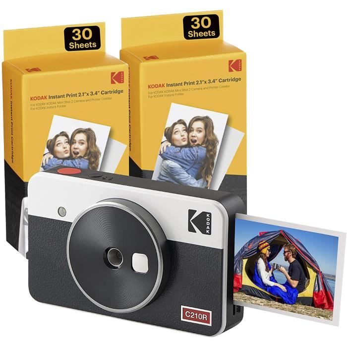 Kodak Mini Shot 2 Retro C210R White, Appareil Photo Argentique Instantané avec Imprimante Photo Portable sans Fil, Bluetooth