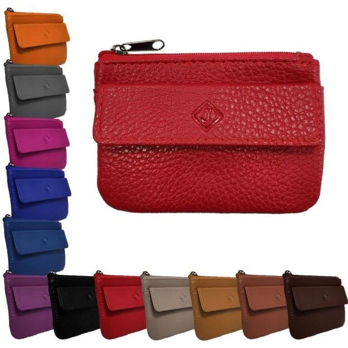 LOLUNA Porte-Monnaie Femme Cuir Agneau Souple - Fermoir Clic-Clac Rétro Bordeaux, Compact 3 Compartiments