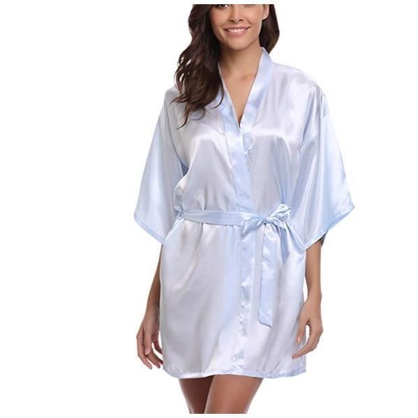 Abollria Robes de Chambre et Kimonos Robes de Mariée Femme Peignoir Satin Robes de Chambre Couleur Pure Vêtement de Nuit Sortie de Bain 