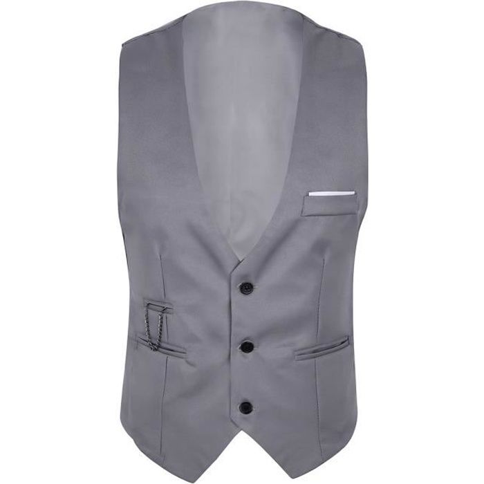 Gilet de Costume Homme sans Manches Slim Fit Gilet Mariage Cérémonie Cardigan S-XXXXL Gris