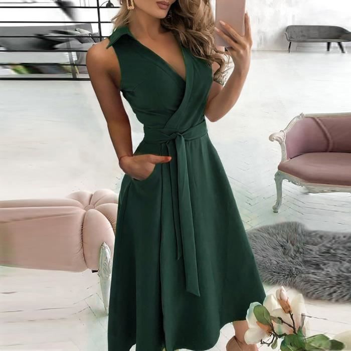 Robe Décontractée Sans Manches Col En V
