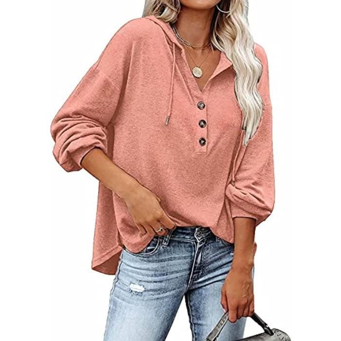 PLOKNRD Sweat-Shirt Oversize à Capuche Pour Femme - Pull Boutonné Manches Longues Avec Cordon, Confort Doux Et Style Décontracté