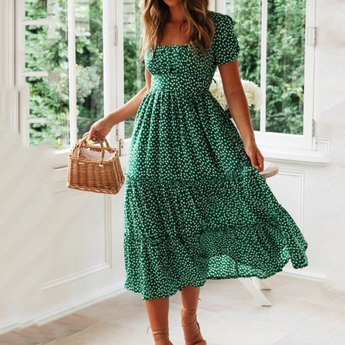 SHEIN LUNE Robe Unicolore Manches Bouffantes à Volants | Mode En Ligne