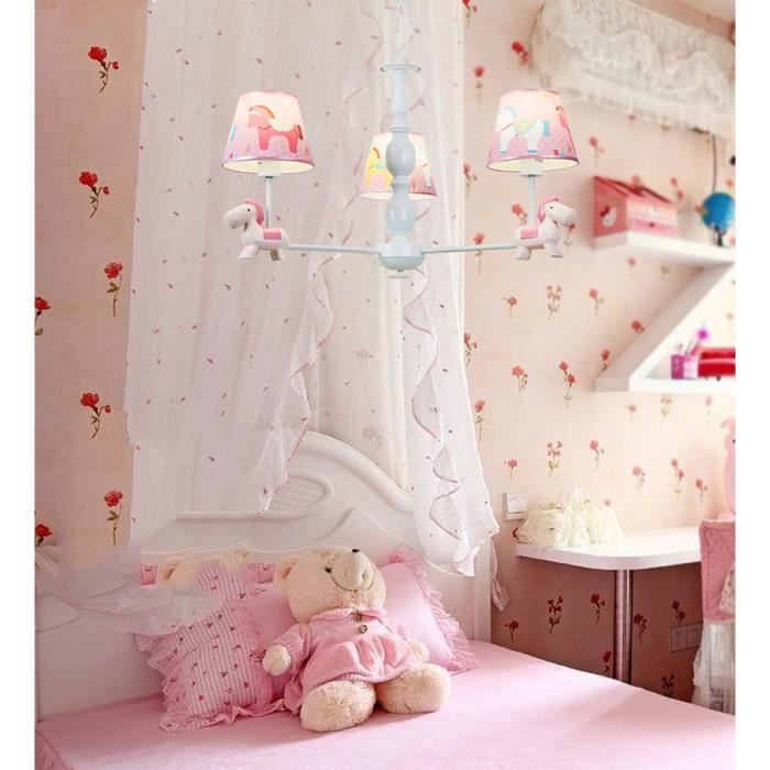 Suspension Plafonnier Enfant 3 Tetes Abat Jour En Tissu Decore De Cheval Rose Pour Chambre Bebe Fille Garcon E27 3 O65cm 45cm A Cdiscount Maison