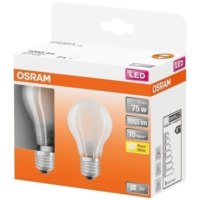 OSRAM BTE2 Ampoule LED Standard verre dépoli 7,5W=75 E27 chaud