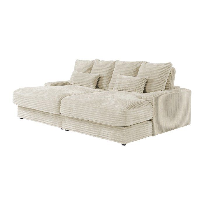 Canapé 3 places confort assise profonde en velours côtelé grosses côtes beige CALAZO Canapé 3 places confort assise profonde en velours côtelé grosses côtes beige CALAZO