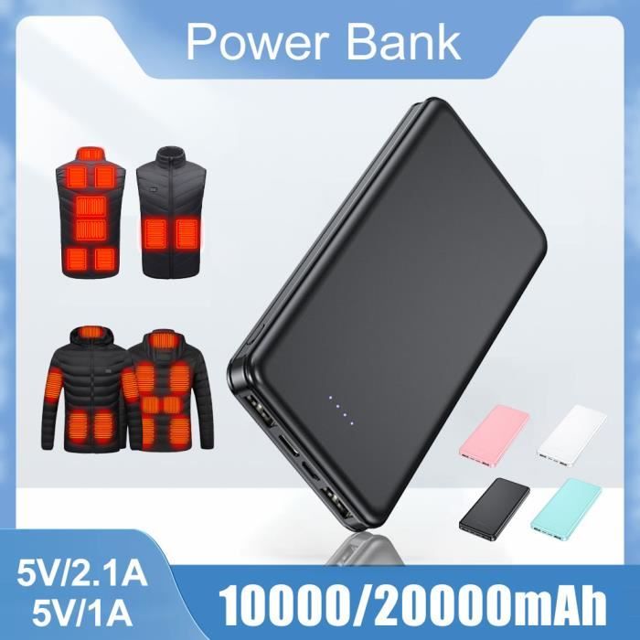Batterie Externe 10000mAh Chauffage des vêtements Alimentation Mobile 5V  2.1A Banque d'alimentation Double Chargeur USB pour Veste chauffante