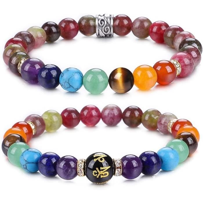 Chakra Stone Bracelet For Women & Men - 7 Chakra Beads, Black Lava Rock, Adjustable Yoga Bracelet - View #4