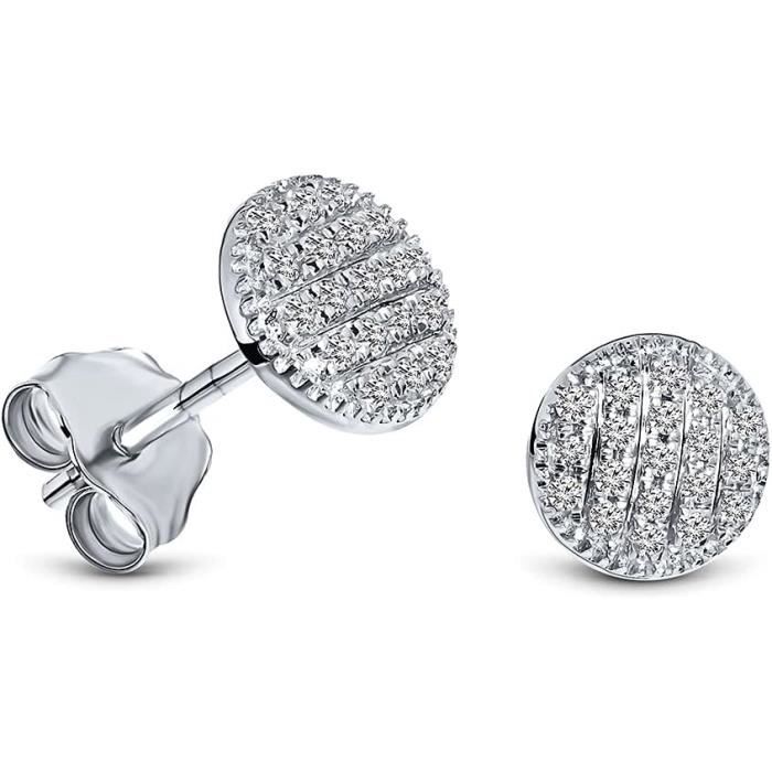 Boucles D'Oreilles Pneu Diamant Cz 3 Mm - Or Massif 18K - Pour Femme - Neuf Avec Écrin