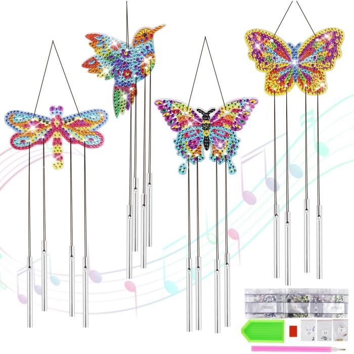 Kit Diamond Painting - 4 Carillons Éoliens 5D Avec Motifs Papillon Et Colibri