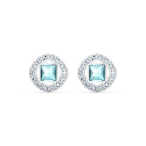 Swarovski - Boucles d'oreilles clous Angelic Square, aiguemarine turquoise, métal rhodié