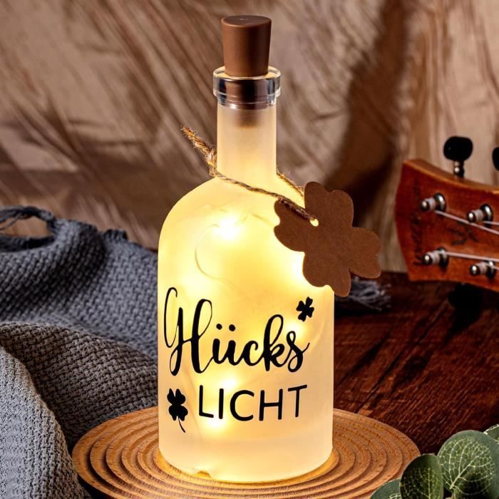 Bouteille Cadeau Anniversaire Avec Lumière LED - Inscription "Happy Birthday", Comprend Guirlande, étiquettes Cœur Et Anneaux Pour Billets