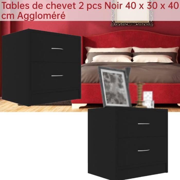 GES Tables de chevet 2 pcs Avec 2 tiroirs Noir 40 x 30 x 40 cm L ...