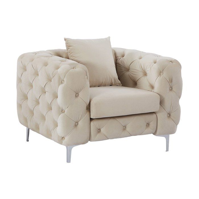 Fauteuil chesterfield en velours beige EDWINA