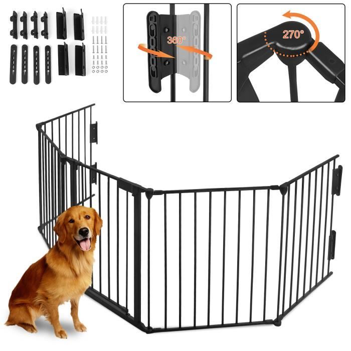 XMTECH 300cm Barrière de Sécurité pour Enfant/Animaux 5 panneaux, Barrière cheminée escalier, protection feu cheminée et poêle