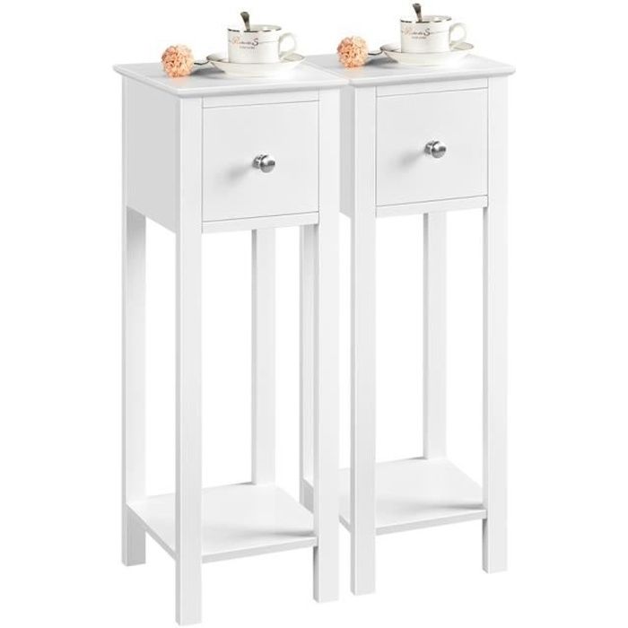 Table dappoint en bois blanc Yaheetech - Lot de 2 - Design contemporain - 2 tiroirs - 25 x 25 x 70 cm