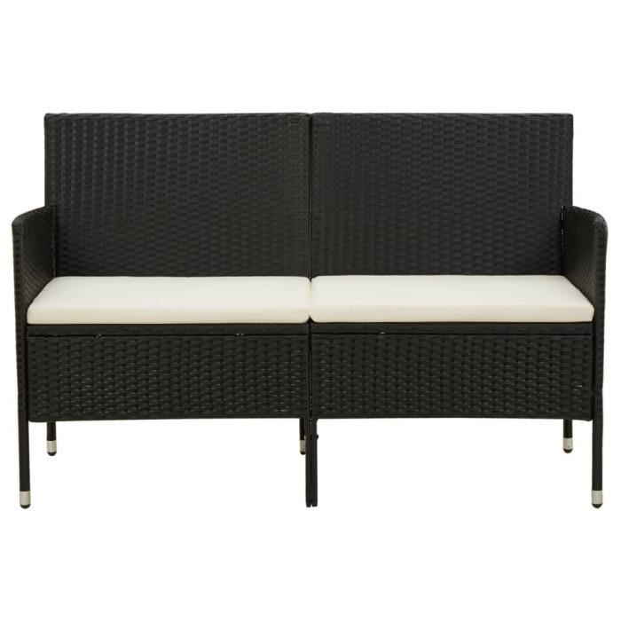 LesSaisons Canapé de jardin 3 places avec coussin Noir Résine tressée ...