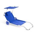 Chaise longue en aluminium avec pare-soleil - Bleu-1